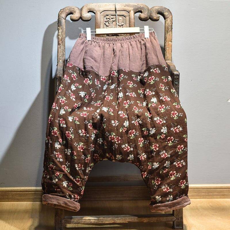 Johnature Damen Taschen Patchwork Print Floral Damen Hose One Size kaffeebraun von Joom DACH