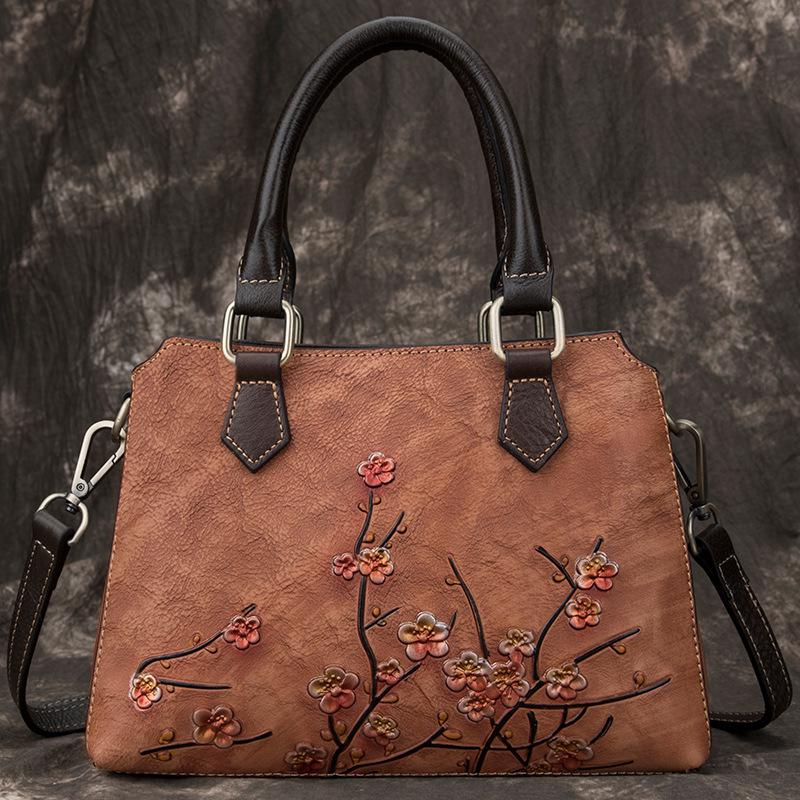 Johnature Echtleder Tasche für Damen Vintage Handtasche Prägung Große Kapazität Rindsleder Schulter- & Umhängetaschen braun von Joom DACH