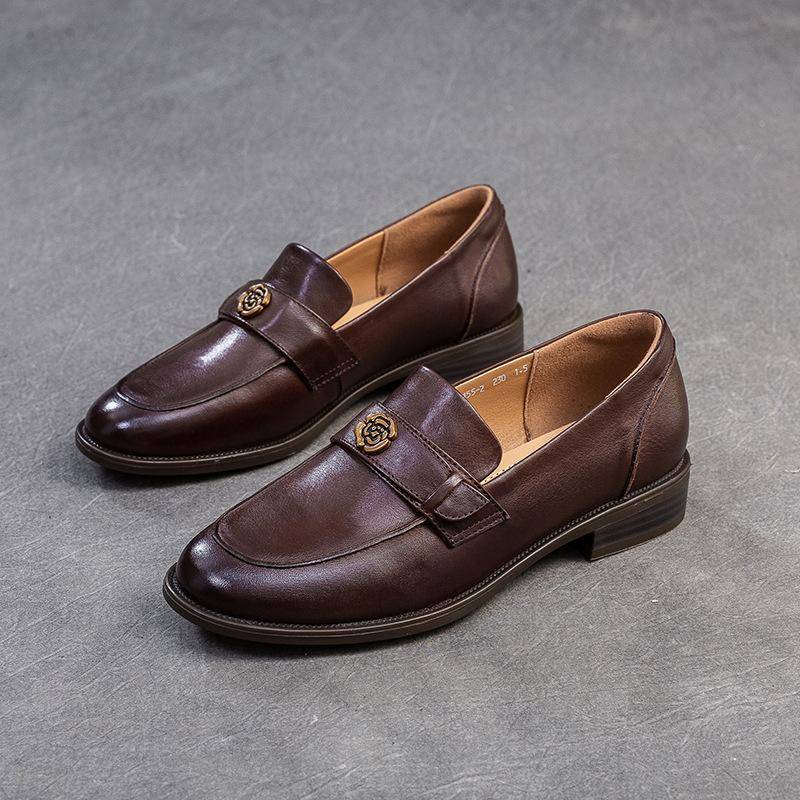 Johnature Einfarbige Slipper Retro Vielseitig Echtes Leder Niedriger Absatz Damen Slipper 40 dunkelbraune von Joom DACH