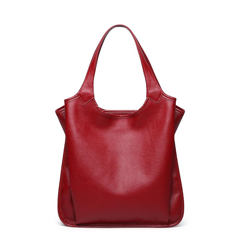 Johnature Freizeit Rindsleder Luxus Handtaschen Frauen Taschen Echtes Leder Einfarbig Große Kapazität Zipper Schulter Taschen rot von Joom DACH