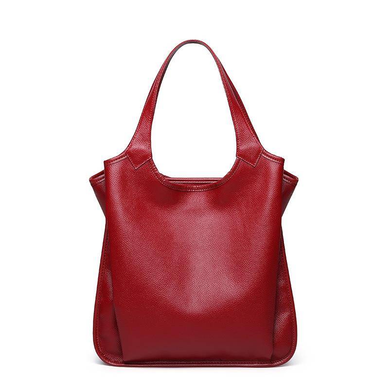 Johnature Freizeit Rindsleder Luxus Handtaschen Frauen Taschen Echtes Leder Einfarbig Große Kapazität Zipper Schulter Taschen rot von Joom DACH
