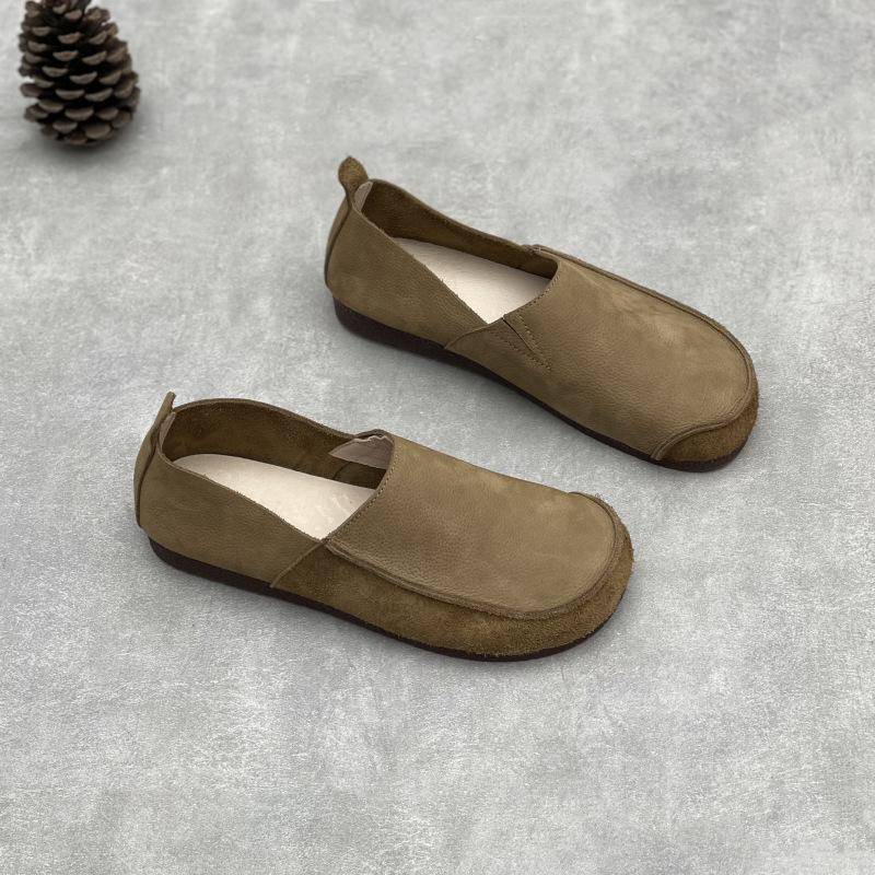 Johnature Handgefertigte Echte Leder Flache Schuhe Lässige Leichte Slipper Retro Rindsleder Weichsohle Herren Slipper 40 khaki von Joom DACH