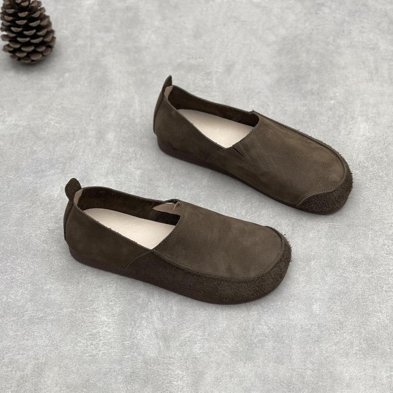Johnature Handgefertigte Echte Leder Flache Schuhe Lässige Leichte Slipper Retro Rindsleder Weichsohle Herren Slipper 42 von Joom DACH