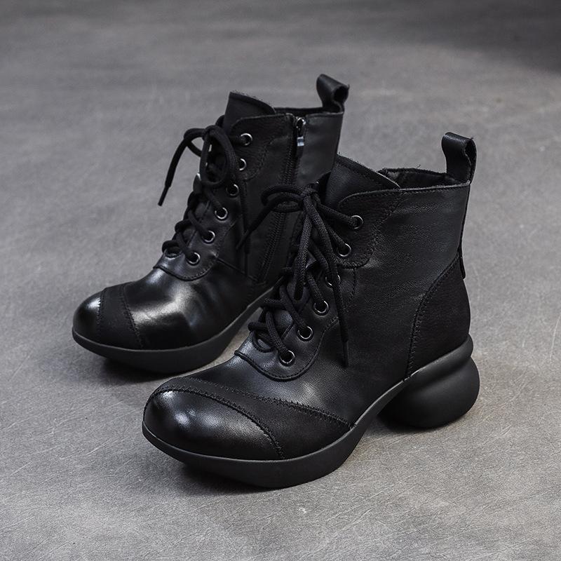 Johnature Britischer Stil Echtes Leder Kurze Stiefel Lässig Vielseitig Mittelhoch Absatz Damen Schuhe 40 schwarz von Joom DACH