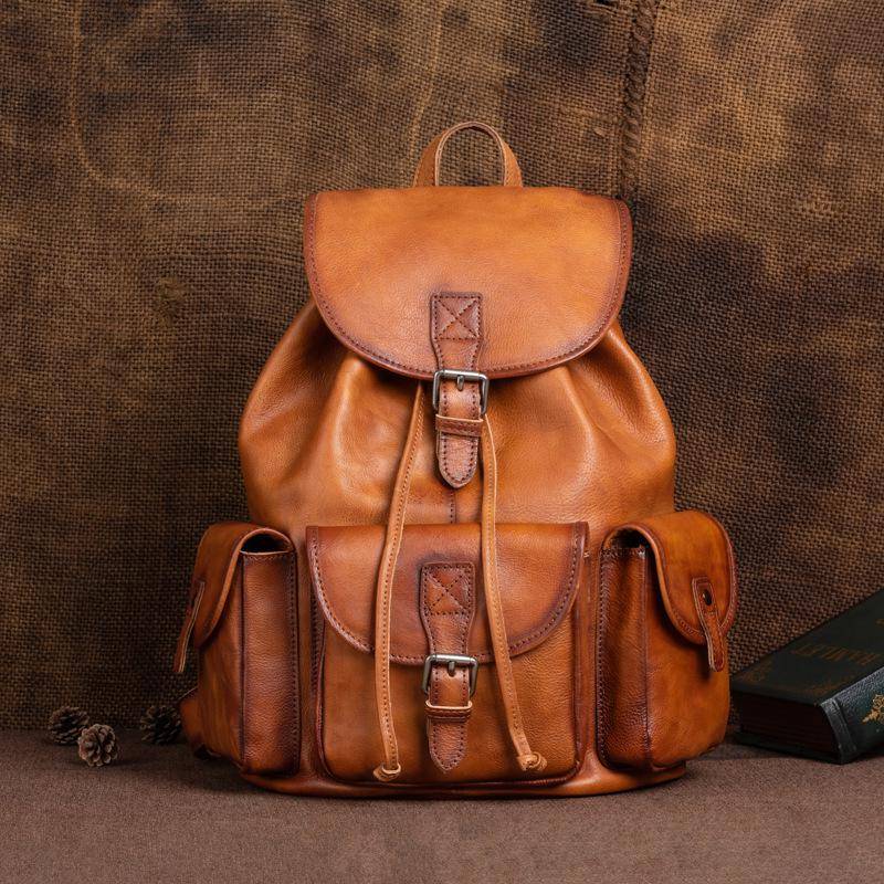 Johnature Männer Echtes Leder Rucksack Retro Große Kapazität Tragbare Reisetaschen Natürliche Echte Rindsleder Laptop Rucksäcke braun von Joom DACH