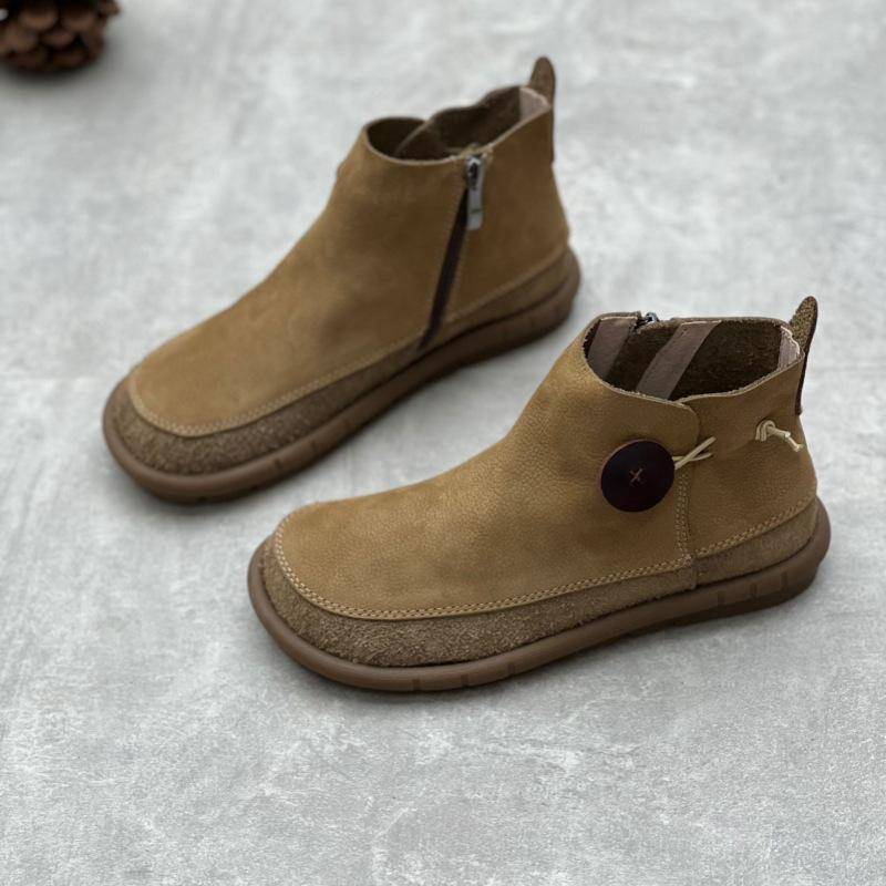 Johnature Retro-Damen-Flach-Kurzstiefel, Schuhe aus echtem Leder, handgefertigt, runde Zehen, einfarbige Stiefeletten 36 khaki von Joom DACH