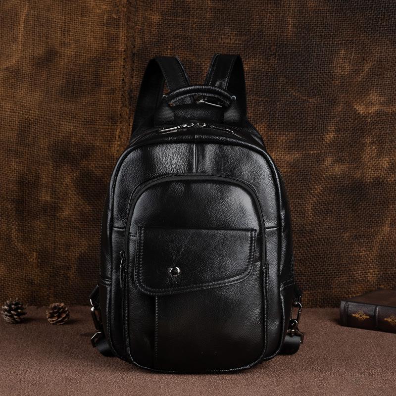 Johnature Retro Männer Mini Rucksack Aus Echtem Leder Multifunktionale Tasche Erste Schicht Rindsleder Handgemachte Männliche Brust Taschen schwarz von Joom DACH