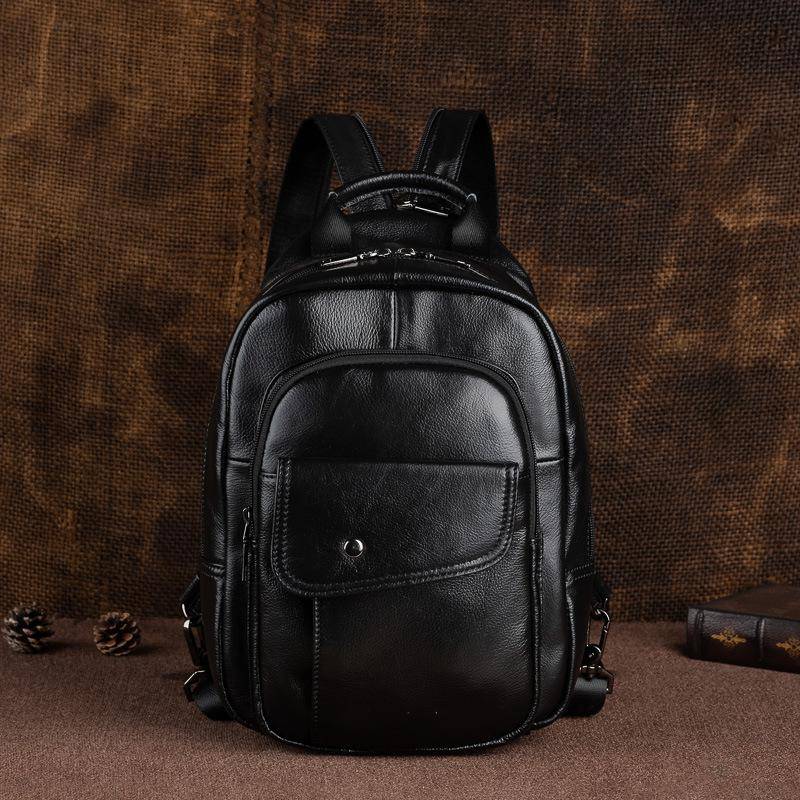 Johnature Retro Männer Mini Rucksack Aus Echtem Leder Multifunktionale Tasche Erste Schicht Rindsleder Handgemachte Männliche Brust Taschen schwarz von Joom DACH