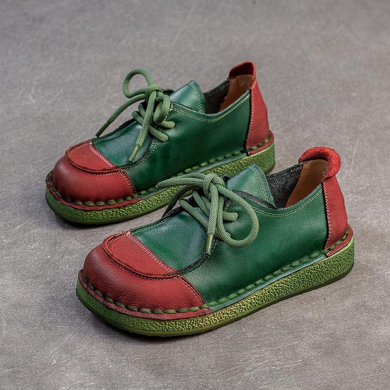 Johnature Retro-Schnürschuhe aus echtem Leder, vielseitige Mischfarben, weiche Sohle, bequeme Faltschuhe für Damen 40 grün von Joom DACH