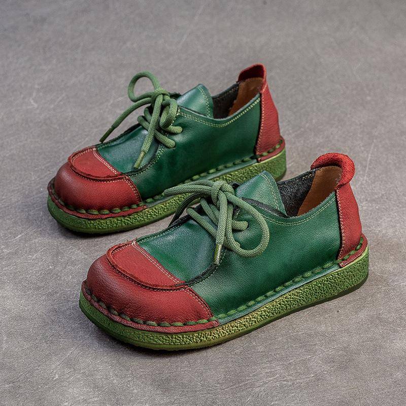 Johnature Retro-Schnürschuhe aus echtem Leder, vielseitige Mischfarben, weiche Sohle, bequeme Faltschuhe für Damen 40 grün von Joom DACH