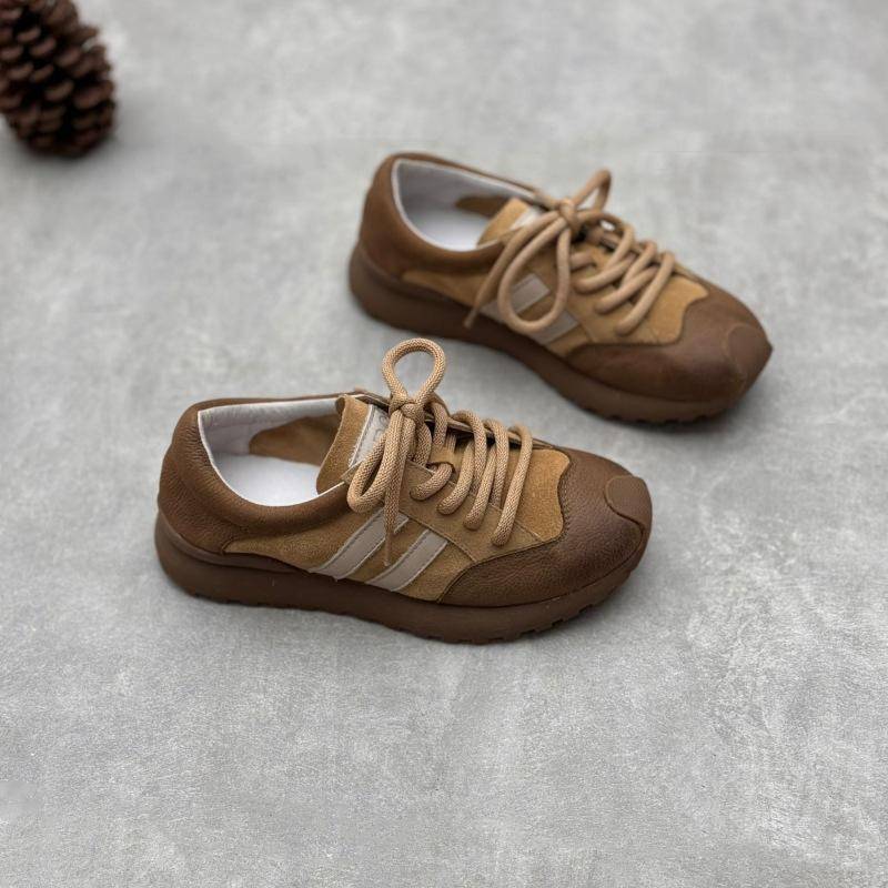 Johnature Retro-Sneaker aus echtem Leder, gemischte Farben, sportliche Schnürschuhe aus weichem Rindsleder für Damen 39 khaki von Joom DACH