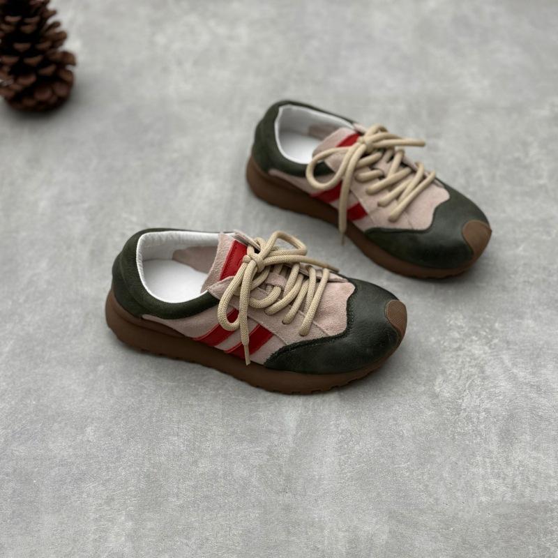 Johnature Retro-Sneaker aus echtem Leder, gemischte Farben, sportliche Schnürschuhe aus weichem Rindsleder für Damen 39 grün von Joom DACH