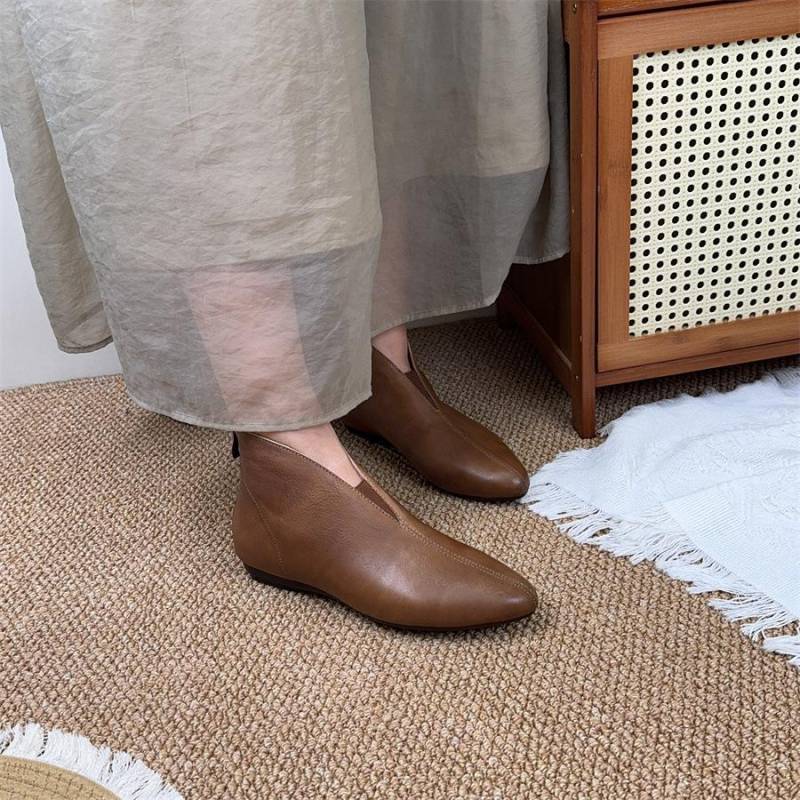 Johnature Retro Spitzschuh Rindsleder Kurze Stiefel Vielseitige Echtleder Weichsohlen Damen Schuhe 39 kaffeebraun von Joom DACH