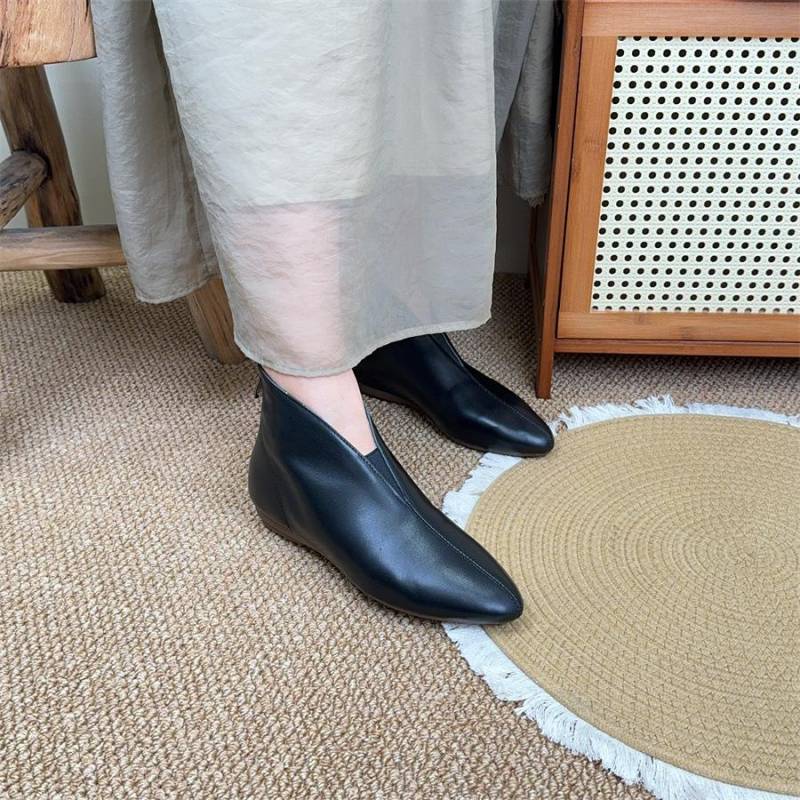 Johnature Retro Spitzschuh Rindsleder Kurze Stiefel Vielseitige Echtleder Weichsohlen Damen Schuhe 40 schwarz von Joom DACH