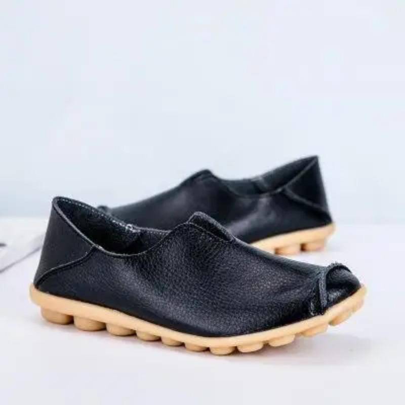Johnature Runde Zehenpartie Einfarbig Flach Genäht Weiche Sohle Lässige Bequeme Slipper Damen Echtes Leder Flach 36 schwarz von Joom DACH