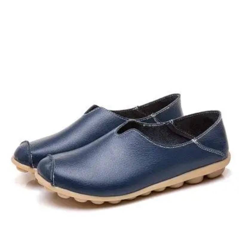 Johnature Runde Zehenpartie Einfarbig Flach Genäht Weiche Sohle Lässige Bequeme Slipper Damen Echtes Leder Flach 36 navy blau von Joom DACH