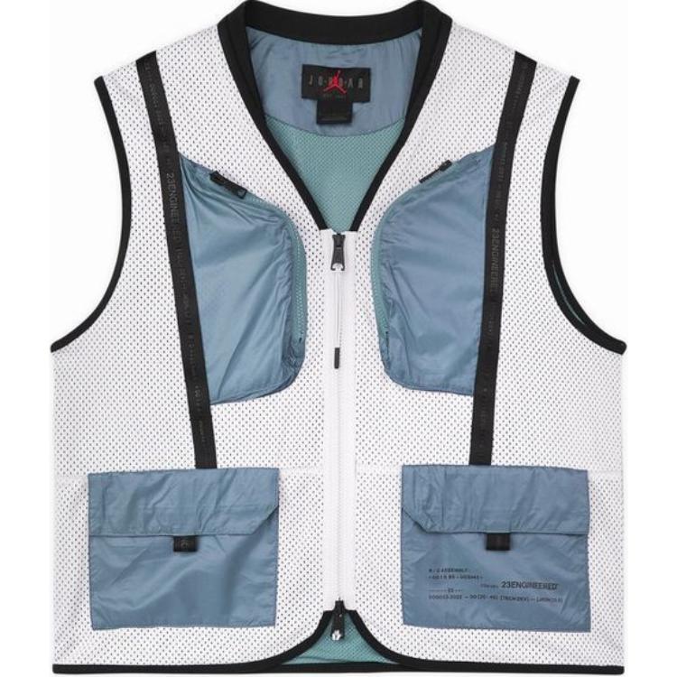 Jordan Colorblock Mesh Weste mit großen Taschen Herren Tops Grau Weiß DM1387-030 M von Joom DACH