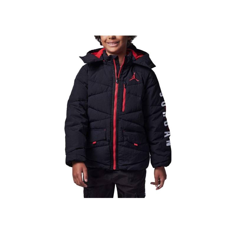 Jordan Kinder Seitliches Buchstaben-Design Abnehmbare Kapuze Lässige Daunenjacke Kinder Oberbekleidung Schwarz FB1671-010 M von Joom DACH