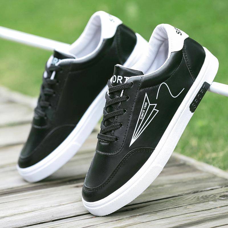 Jugend Leichte Bequeme Studenten Plat Sneakers Herren Neue Sport Casual Leder Skateboard Schuhe 41 schwarz von Joom DACH