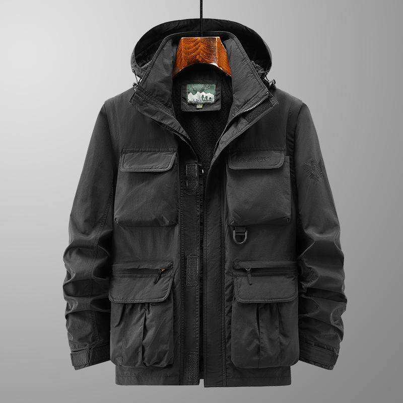 Jugendjacke Herren Outdoor Bergsteigen Sportbekleidung Abnehmbare Ärmel Kapuze Lose Fleecejacke Herren M von Joom DACH