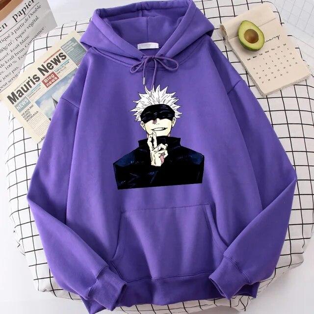 Jujutsu Kaisen Anime Satoru Gojou Gedruckt Frauen Sweatshirt Cartoons Warme Mit Kapuze Harajuku Herbst Hoodies Mode Lose Trainingsanzug 3XL von Joom DACH