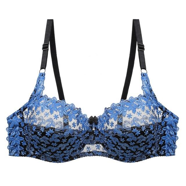 Julexy Neuankömmlinge Damen-BH, Spitze, aushöhlen, Unterwäsche, Damen-Stickerei, Übergröße, CD-Cup, Dessous-BH 85D blau von Joom DACH