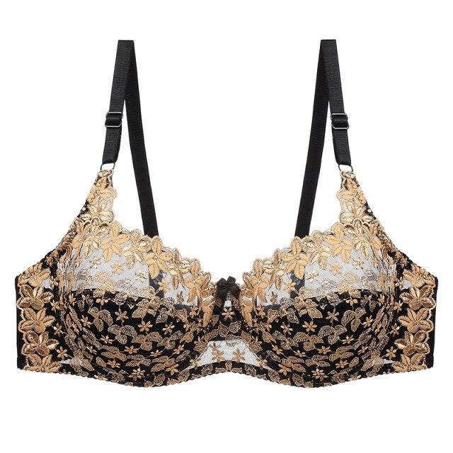 Julexy Neuankömmlinge Damen-BH, Spitze, aushöhlen, Unterwäsche, Damen-Stickerei, Übergröße, CD-Cup, Dessous-BH 95D gold von Joom DACH