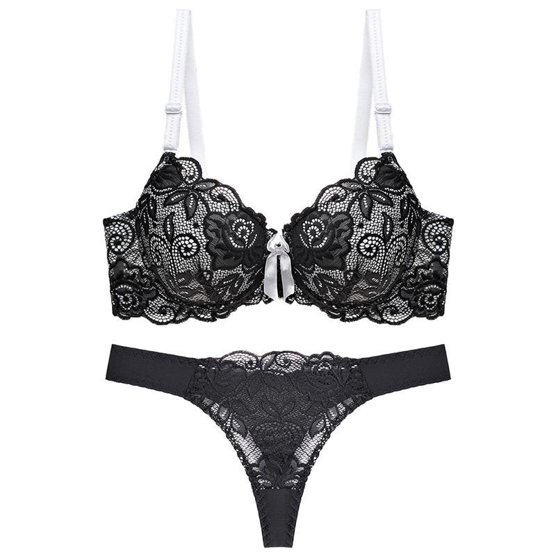 Julexy Neue 2021 Sexy Spitze Frauen bh set tanga aushöhlen bh Panty Set dessous kurze set 85C schwarz von Joom DACH