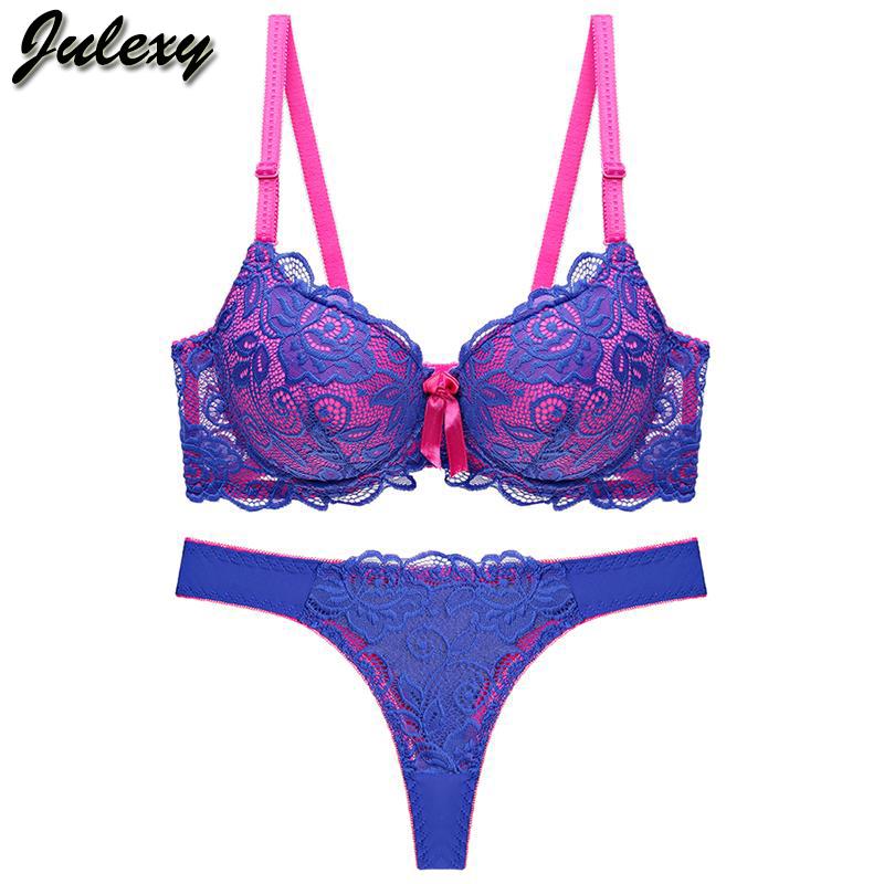 Julexy Neue 2021 Sexy Spitze Frauen bh set tanga aushöhlen bh Panty Set dessous kurze set 85C blau von Joom DACH