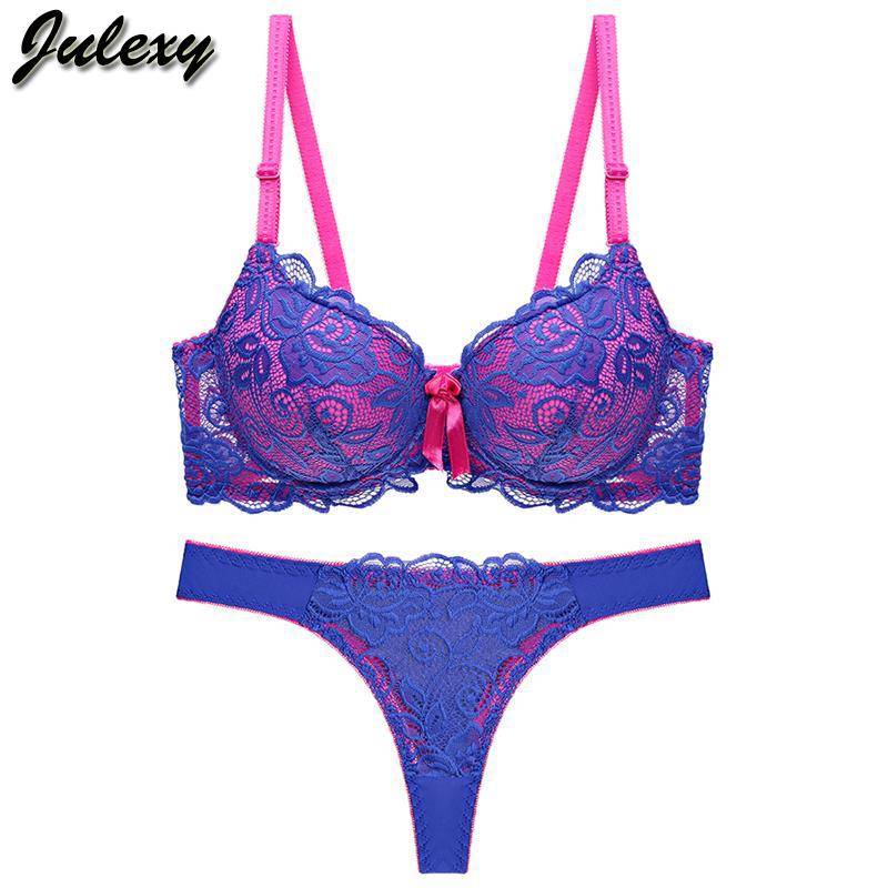 Julexy Neue 2021 Sexy Spitze Frauen bh set tanga aushöhlen bh Panty Set dessous kurze set 85C blau von Joom DACH