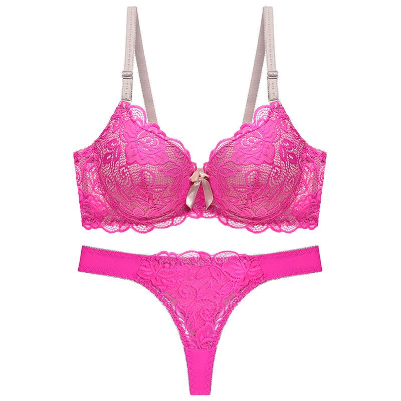 Julexy Neue 2021 Sexy Spitze Frauen bh set tanga aushöhlen bh Panty Set dessous kurze set 95C hellrosa von Joom DACH