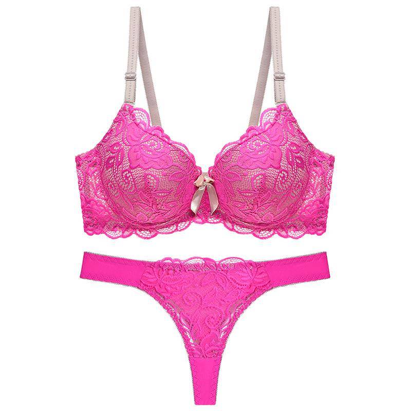 Julexy Neue 2021 Sexy Spitze Frauen bh set tanga aushöhlen bh Panty Set dessous kurze set 95C hellrosa von Joom DACH