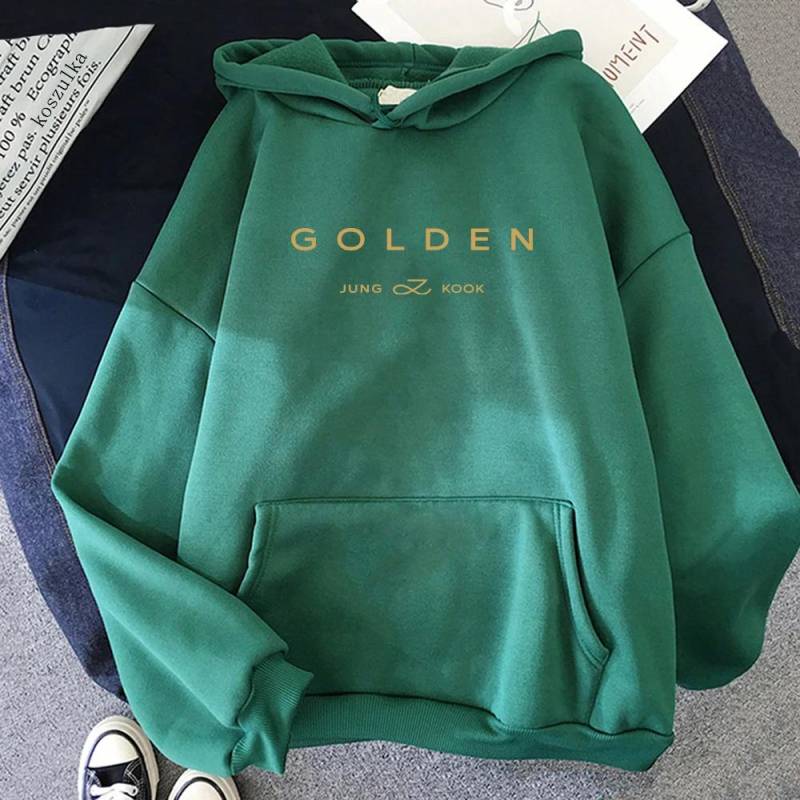 JungKook Golden Hoodie Damen Ästhetisch Standing Next To You Hoodies Unisex Album Buchstaben Print Golden Pullover M grün von Joom DACH