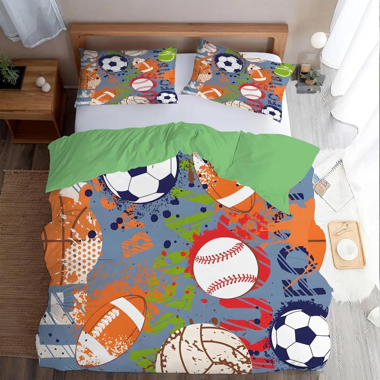 Junge Cartoon 3D Gedruckt Fußball Farbig Bettbezug, Weich Bequem Ohne Füllung Heimtextil Dekor Für Kinder Jungen Bettwäschesets Geschenk 90x200cm 2pcs&Duvet Cover von Joom DACH