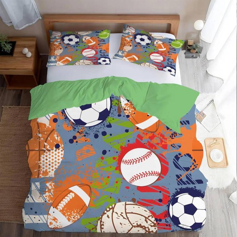 Junge Cartoon 3D Gedruckt Fußball Farbig Bettbezug, Weich Bequem Ohne Füllung Heimtextil Dekor Für Kinder Jungen Bettwäschesets Geschenk 90x200cm 2pcs&Duvet Cover von Joom DACH
