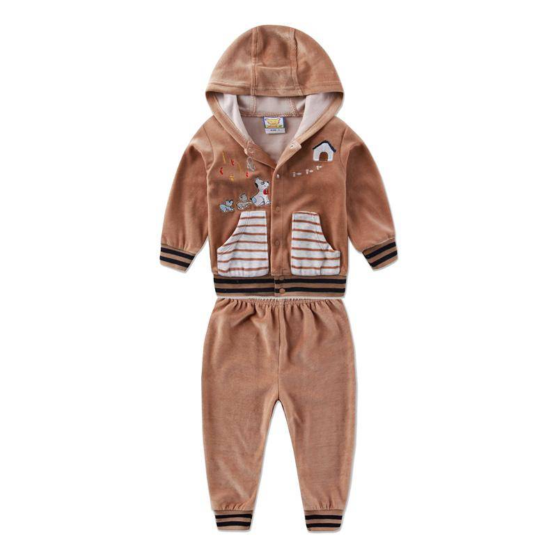 Junge und Mädchen Baby Kleinkind Kleidung Velours Winter Frühling Langarm Hosen Set mit Hut Knöpfe Kinderbekleidung Aapparel 1T braun von Joom DACH