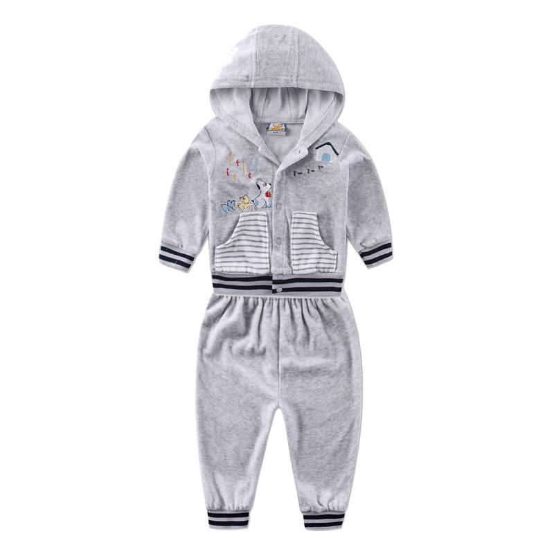Junge und Mädchen Baby Kleinkind Kleidung Velours Winter Frühling Langarm Hosen Set mit Hut Knöpfe Kinderbekleidung Aapparel 3T graue von Joom DACH