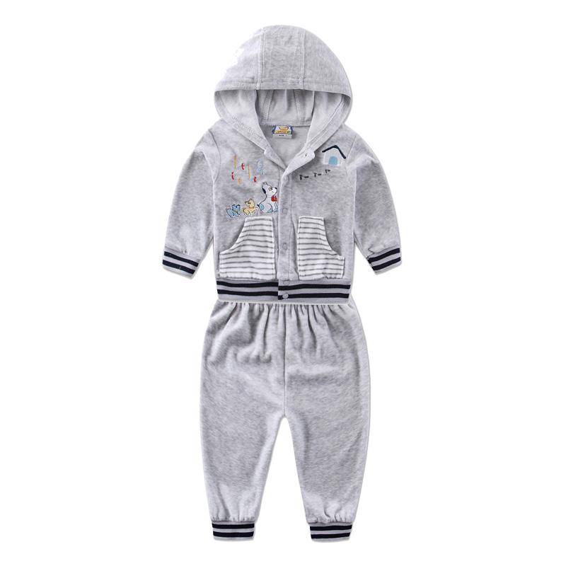 Junge und Mädchen Baby Kleinkind Kleidung Velours Winter Frühling Langarm Hosen Set mit Hut Knöpfe Kinderbekleidung Aapparel 3T graue von Joom DACH