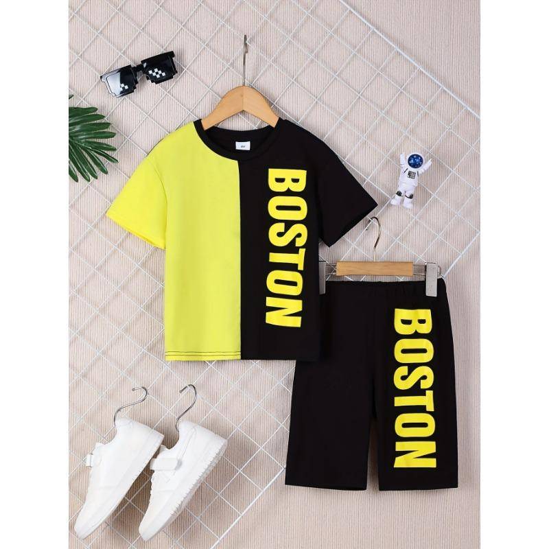 Jungen Anzug Mode 3D Gedruckt Lässiger Pullover Kurzarm Shorts T-Shirt, Jungen Outdoor T-Shirt Shorts Set 160 von Joom DACH