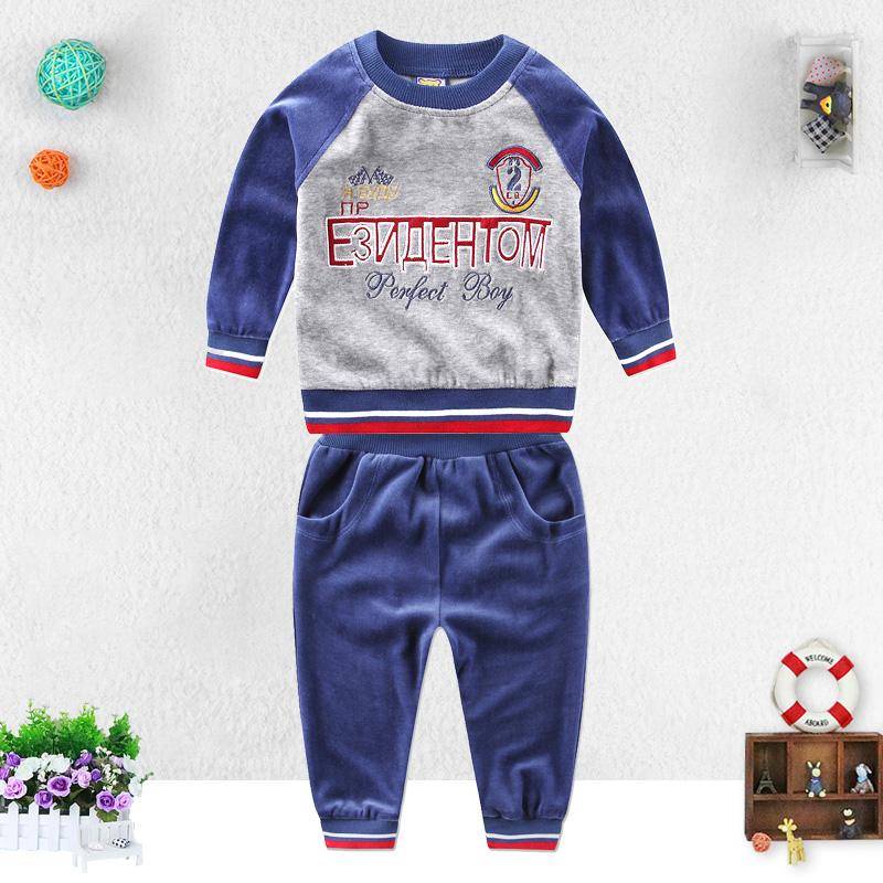 Jungen Baby Kleinkind Kleidung Velours Winter Frühling Langarm Hemd Hosen Hosen Set Kinderkleidung Aapparel Mann 1T blau von Joom DACH