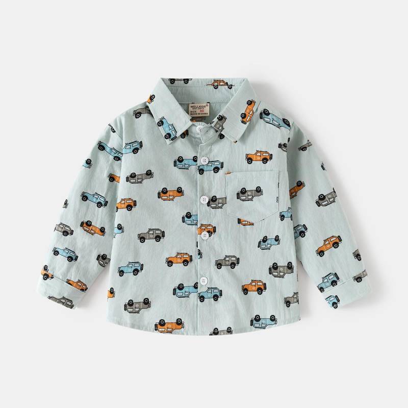 Jungen Baumwollhemd 2025 Frühling und Herbst neues Kinder niedliches bedrucktes Hemd Koreanische Version Kinder Langarm-Top Tide 100cm von Joom DACH