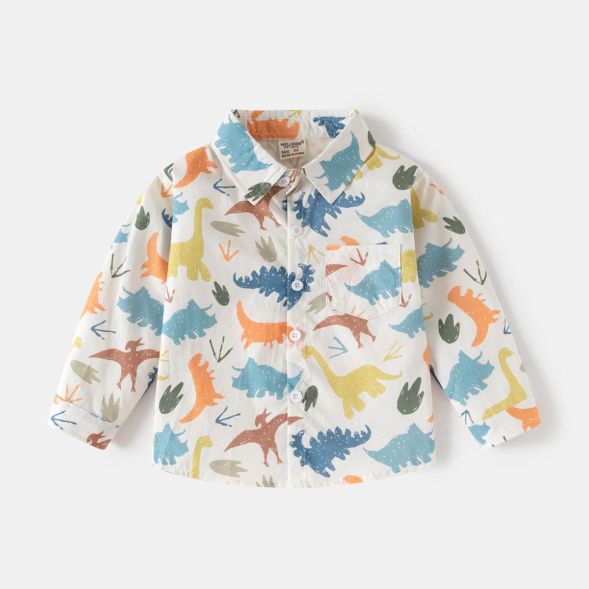 Jungen Baumwollhemd 2025 Frühling und Herbst neues Kinder niedliches bedrucktes Hemd Koreanische Version Kinder Langarm-Top Tide 110cm von Joom DACH