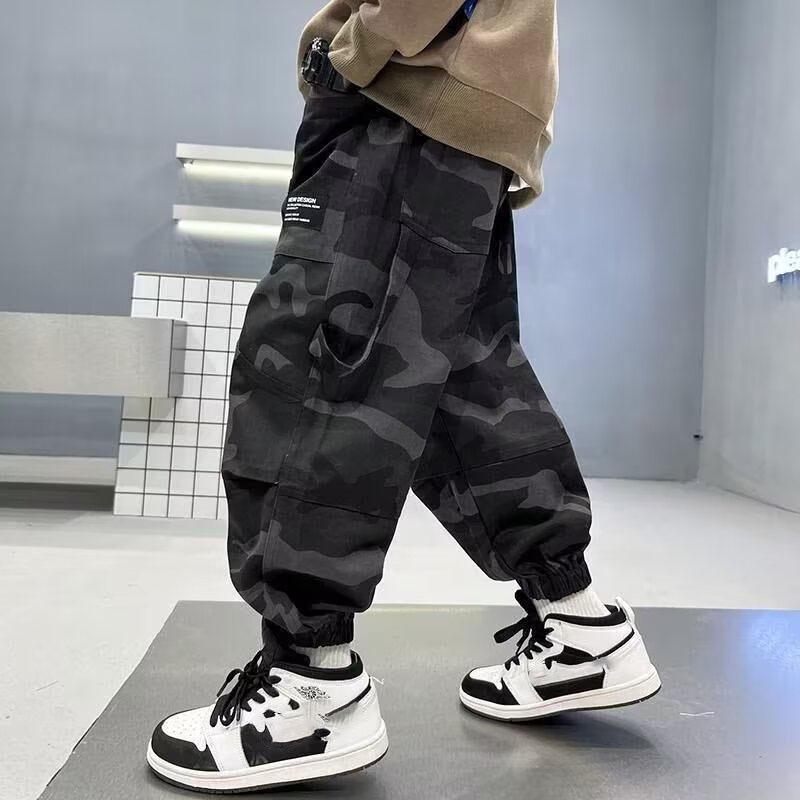 Jungen Camouflage Cargohose Große Kinder Casual Sporthose Frühling Teenager Joggerhose Kinder Streetwear Baggy Pants 170 schwarz von Joom DACH