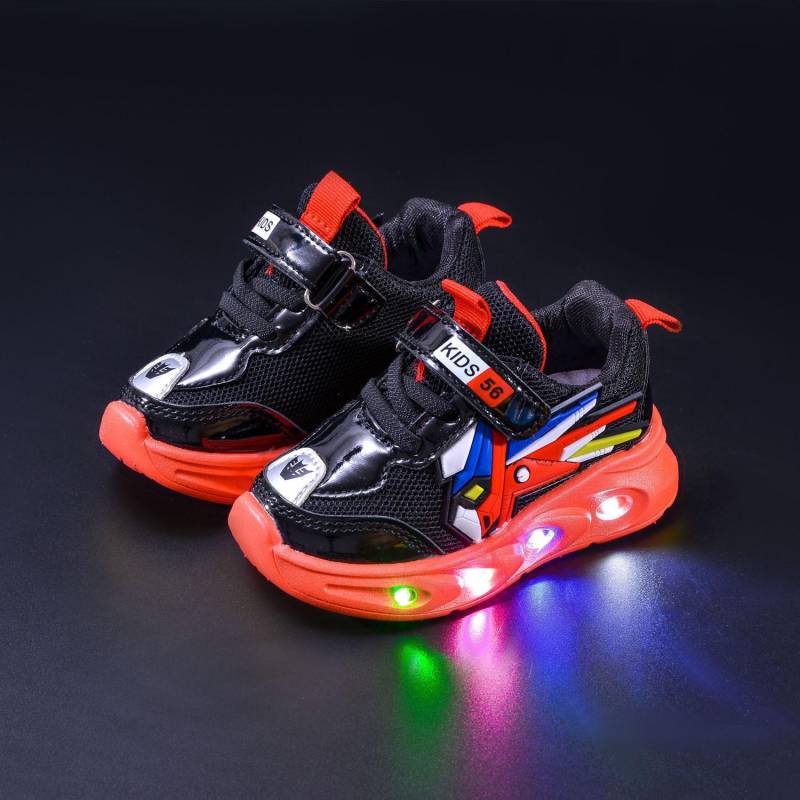 Jungen Cartoon Mecha Schuhe Frühling und Herbst Kinder Casual Sportschuhe LED Licht Schuhe 21 rot von Joom DACH