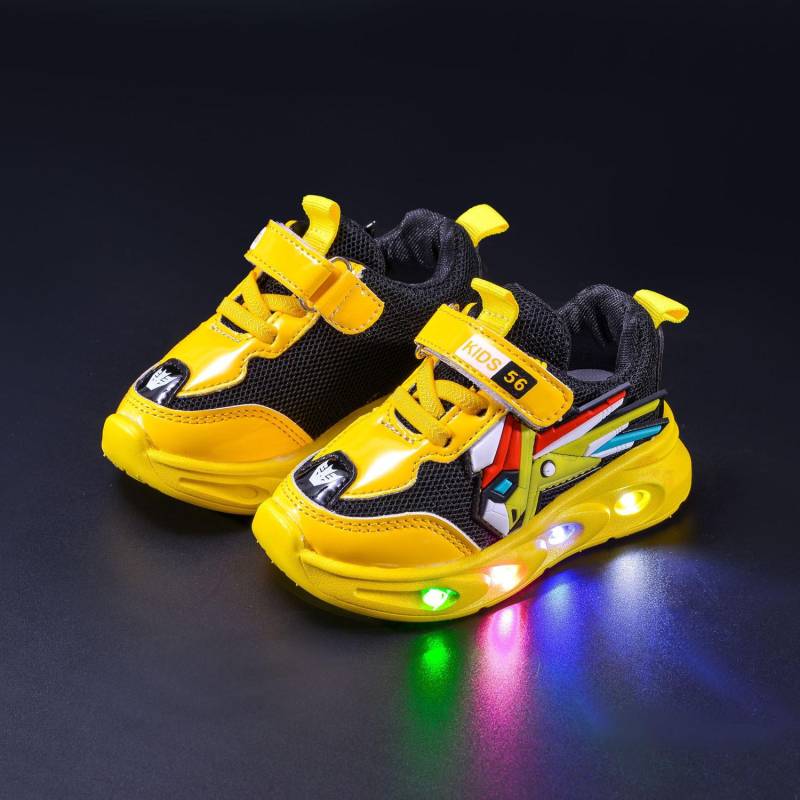 Jungen Cartoon Mecha Schuhe Frühling und Herbst Kinder Casual Sportschuhe LED Licht Schuhe 29 gelb von Joom DACH