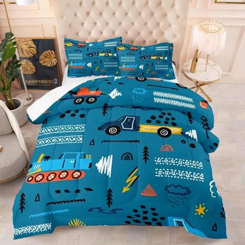 Jungen Cartoon Traktoren Bettbezug Set, Bauernhof Baustelle Bettbezug Kinder Fahrzeuge LKW Auto Bettwäsche Set für Kinder Jugendliche 100x135cm 2pcs&Duvet Cover von Joom DACH