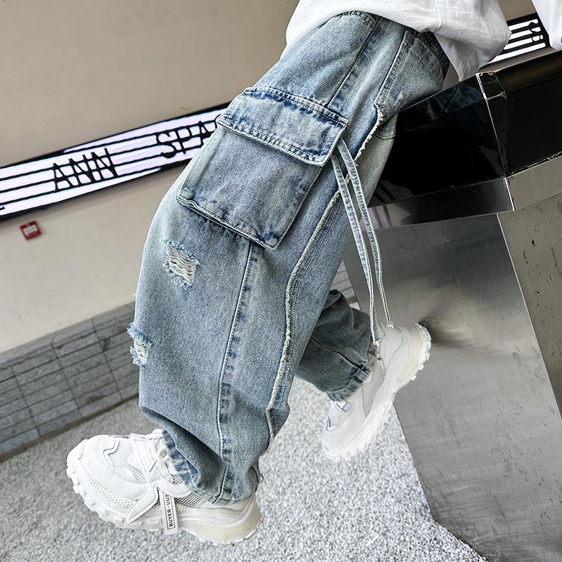 Jungen Casual Frühling & Herbst 2025 Jeans - Stilvolle Arbeitshosen für Kinder 140 cm blau von Joom DACH