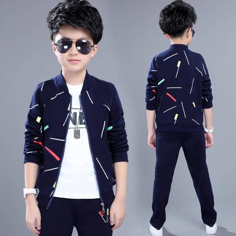 Jungen Frühling und Herbst Koreanische Zwei-stück Anzug Strickjacke Jacke + Hosen Casual Sport Kinder Kleidung 150 navy blau von Joom DACH
