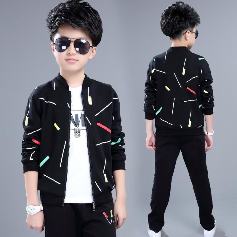 Jungen Frühling und Herbst Koreanische Zwei-stück Anzug Strickjacke Jacke + Hosen Casual Sport Kinder Kleidung 160 schwarz von Joom DACH