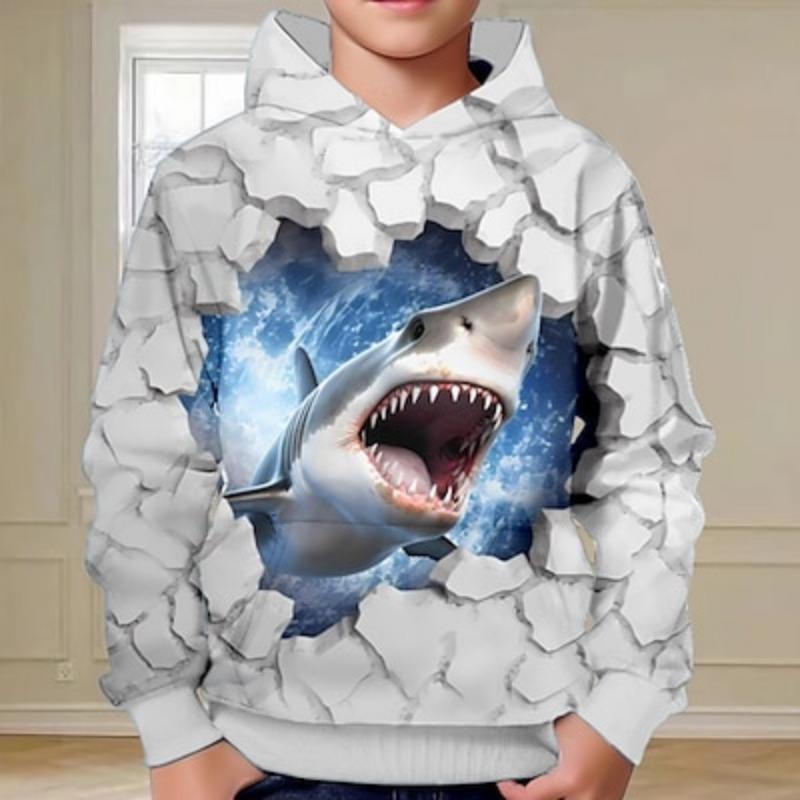 Jungen Grils 3D Hai Hoodie Pullover Langarm 3D Druck Frühling Herbst Mode Streetwear Kinder 3-12 Jahre Outdoor Casual Täglich 120CM von Joom DACH